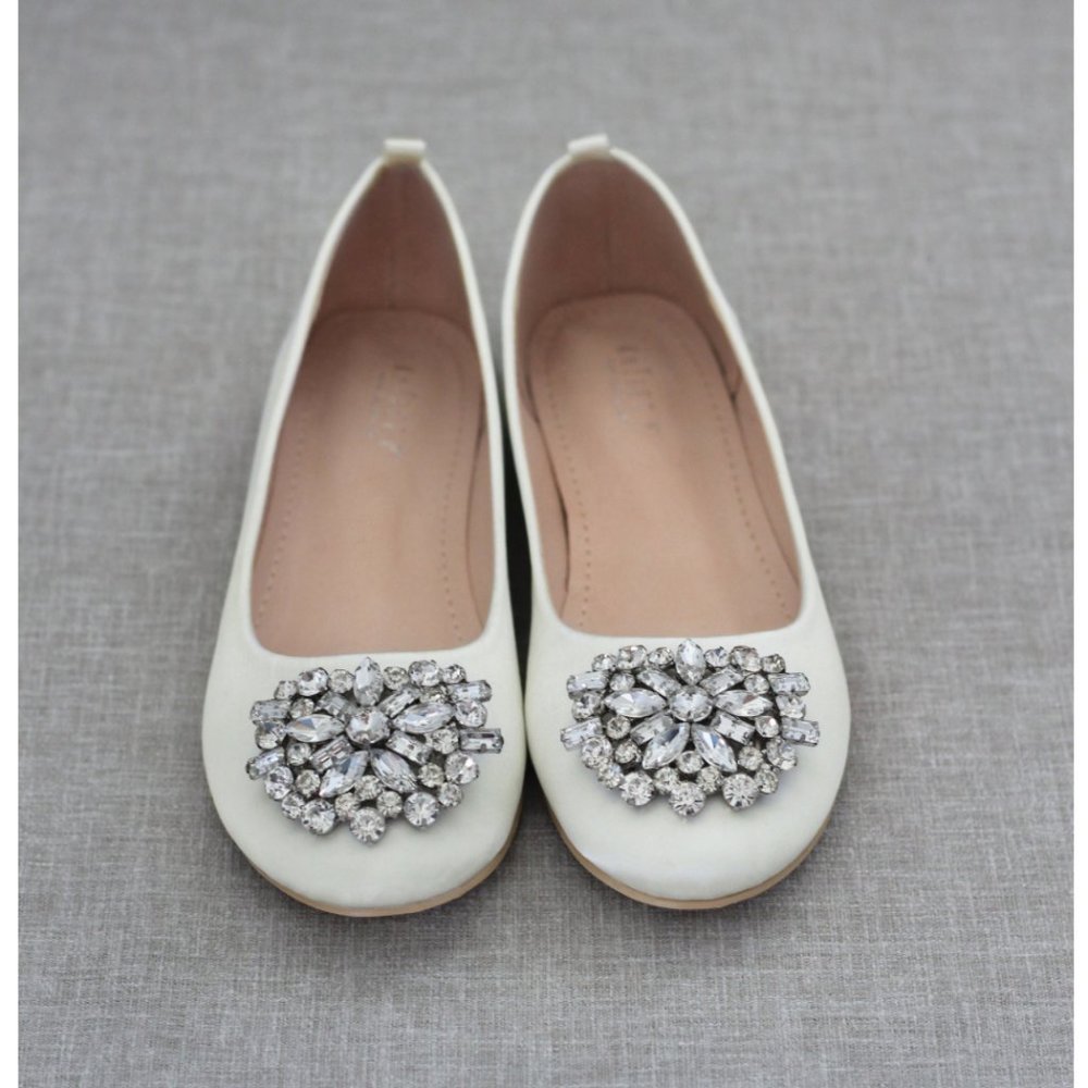 Ivory Satin Jewel Flats - NWT
